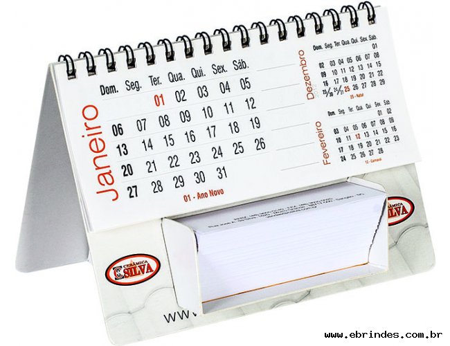 Calendrio de mesa com 12 folhas e caixinha porta lembretes com 350 folhas