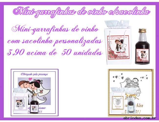 Mini garrafinhas de 50ml com sacolinha personalizada