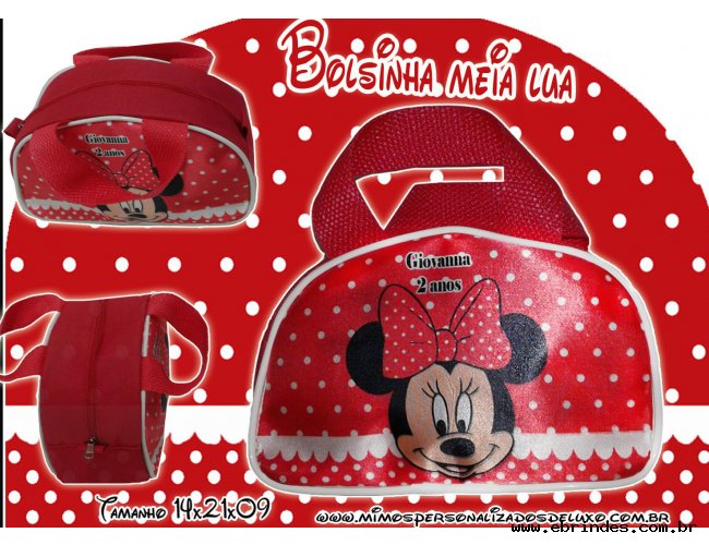 20 Lembrancinhas Bolsinha Personalizada Meia Lua Minnie