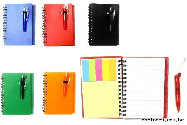 Bloco de anotaes com post-its e mini caneta, material de plstico